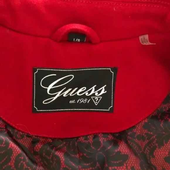 GUESS L NEW RED TOGGLE WOOL BLEND PEACOAT NWOT women's holiday Christmas cold - Picture 6 of 12